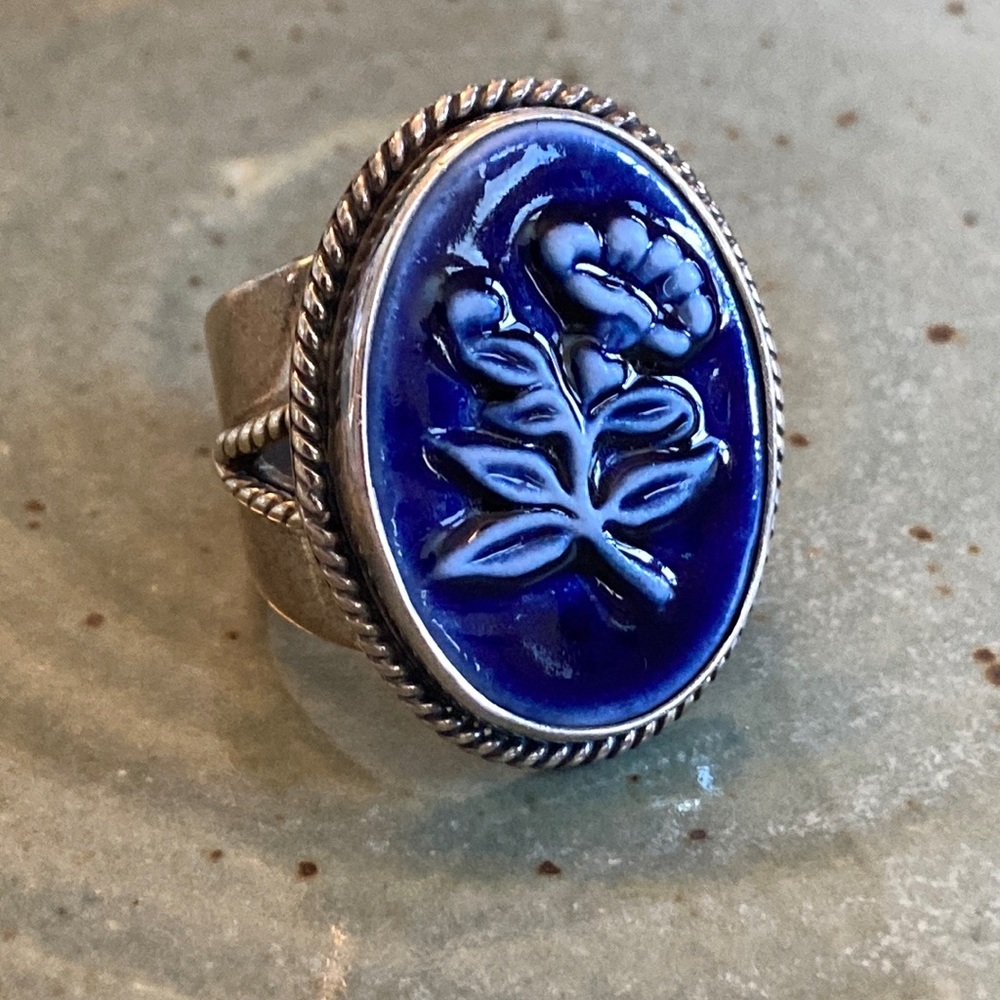Fusion Sterling Silver Ceramic Flower Ring Gem